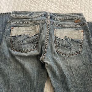 Silver, low rise, boot cut jean